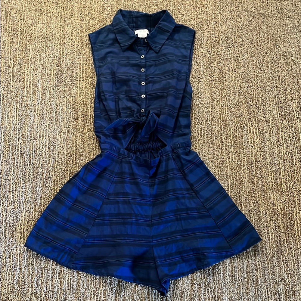 Navy Blue Striped Sleeveless Romper